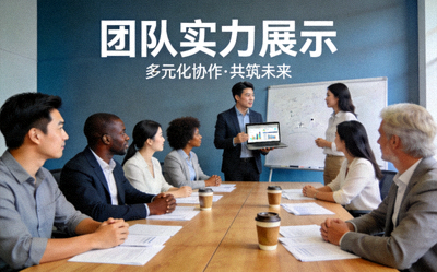 团队实力展示 - 多元化团队在会议室协作的场景